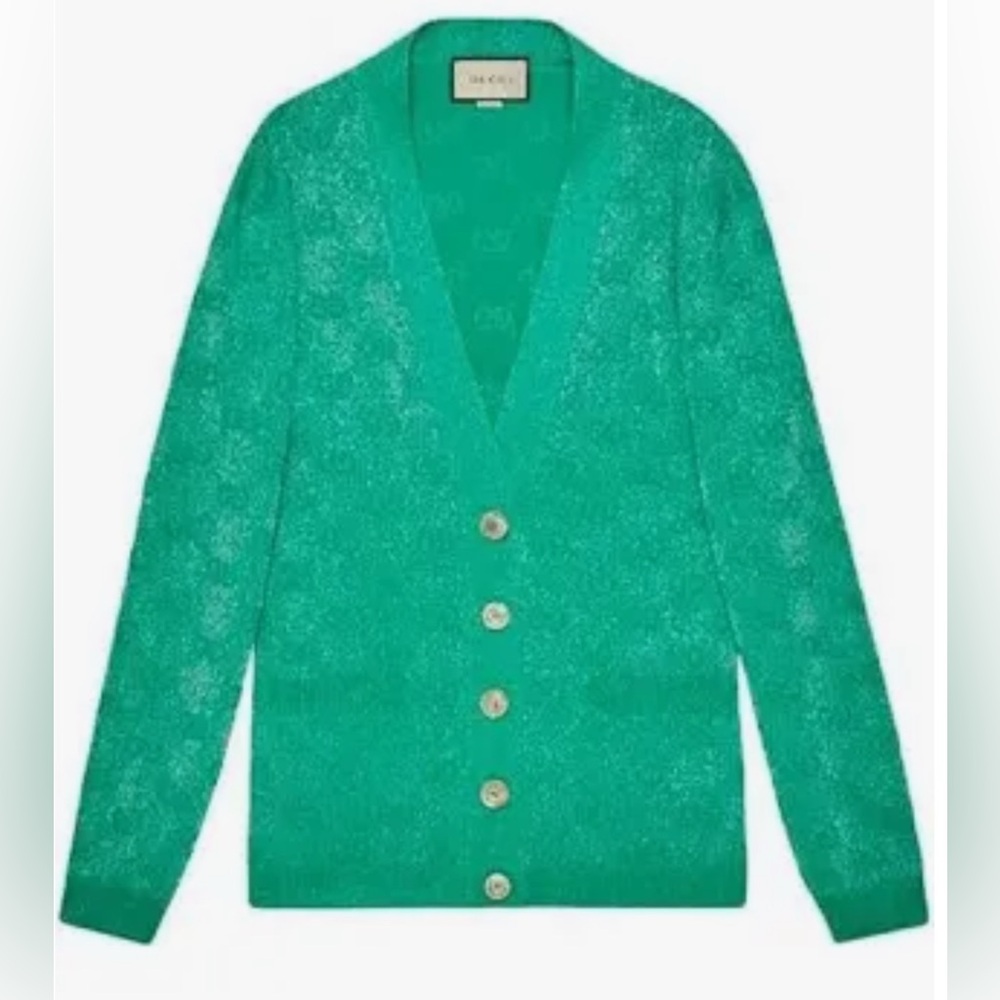 Sparkling GG Green Lurex Cardigan GUCCI Authentic Kelly Green Small